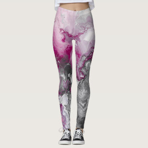 Modern Marble Pink and Grey Abstract Leggings