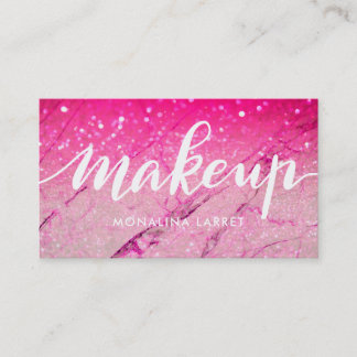 Modern Marble Pink Glitter Pattern Makeup Script Business Card