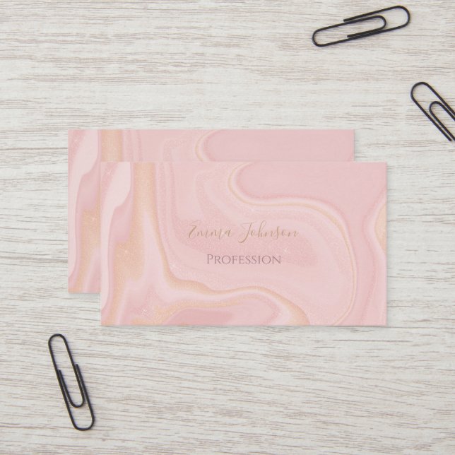 Modern Marble Pink Gold Glitter Background Business Card (Front/Back In Situ)