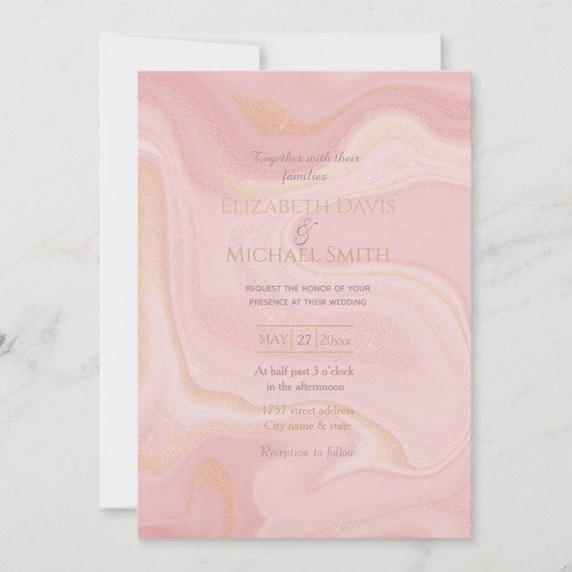 Modern Marble Pink Gold Glitter Background Invitation (Front)