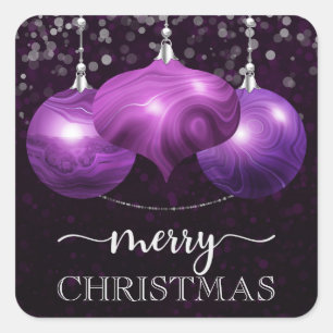 Modern Marble Purple Christmas Ornament Square Sticker