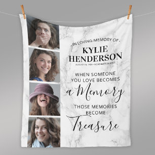 Modern Marble Remembrance Photo Memorial Fleece Blanket