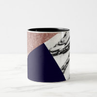 Modern Marble Rose Gold and Navy Blue Tricut Geo