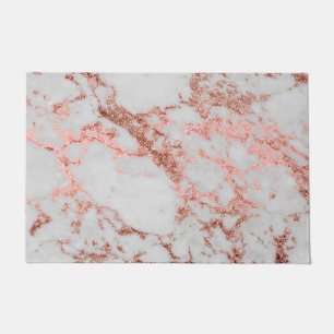 Modern Marble Rose Gold Glitter Doormat