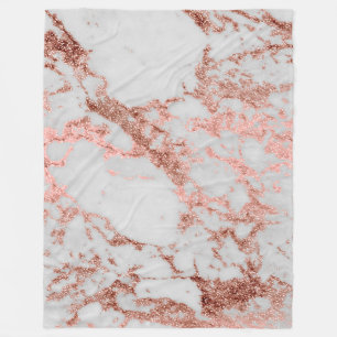 Modern Marble Rose Gold Glitter Fleece Blanket