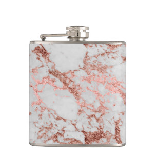 Modern Marble Rose Gold Glitter Hip Flask