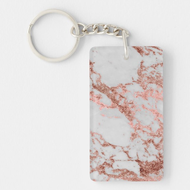 Modern Marble Rose Gold Glitter Key Ring (Front)