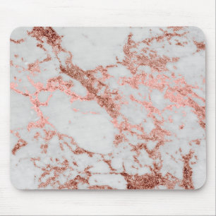 Modern Marble Rose Gold Glitter Mouse Pad