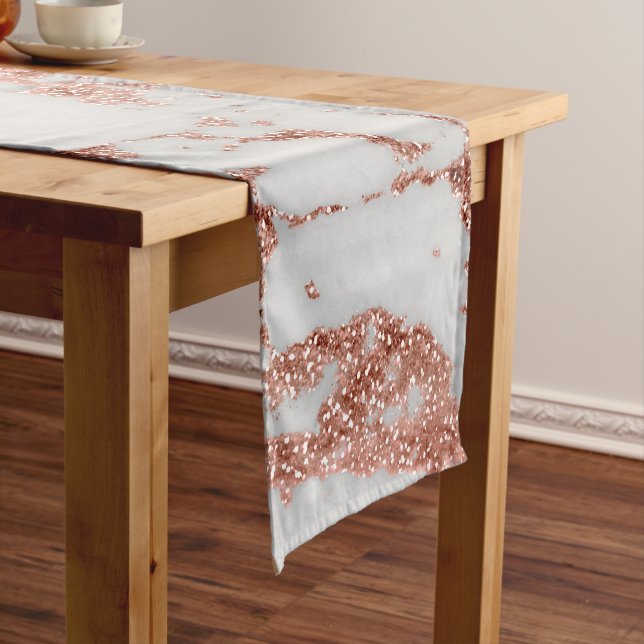 Modern Marble Rose Gold Glitter Short Table Runner (In Situ)