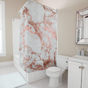 Modern Marble Rose Gold Glitter Shower Curtain