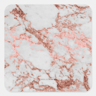 Modern Marble Rose Gold Glitter Square Sticker
