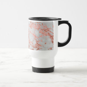 Modern Marble Rose Gold Glitter Travel Mug