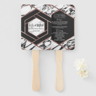 Modern Marble Rose Gold Trim Hexagon Programs Hand Fan