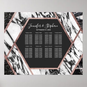 Modern Marble Rose Gold Trim Hexagon Seating Chart