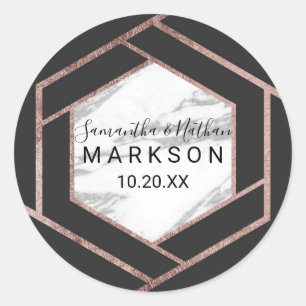 Modern Marble Rose Gold Trim Hexagon Stickers