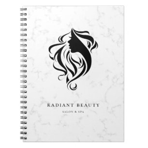 Modern Marble Salon Feminine Silhouette Black Logo Notebook