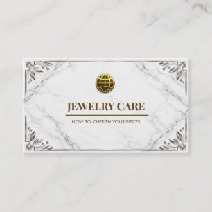 Modern Marble Silver Jewellery Care Card