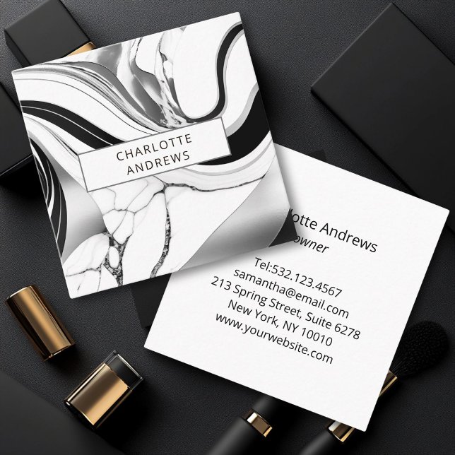 Modern Marble Silver Square Business Card (Modern Marble Silver Square Business Card)
