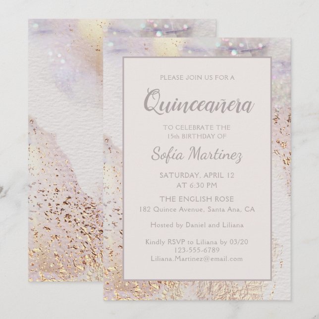 Modern Marble Sparkle | Quinceañera Invitation (Front/Back)