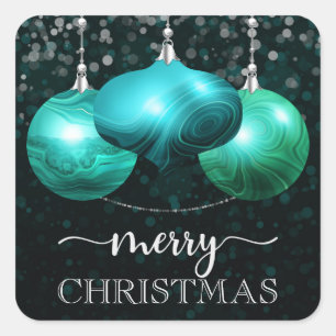 Modern Marble Turquoise Christmas Ornament Square Sticker