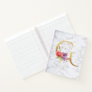 Modern Marble Watercolor Golden Monogram Letter G Notebook