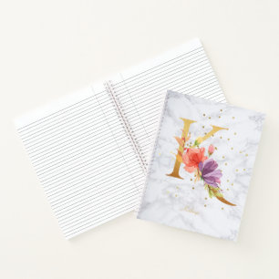 Modern Marble Watercolor Golden Monogram Letter K Notebook