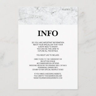 Modern marble wedding details/information card