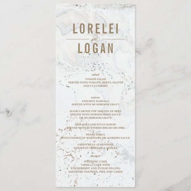 Modern Marble Wedding Menu | Gold (Front)