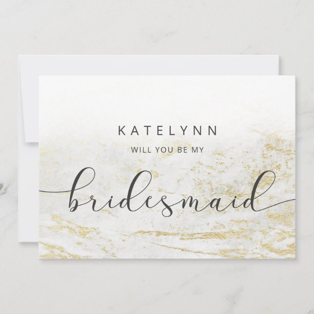 Modern Marble White Bridesmaid Proposal Card (Front)