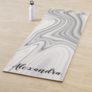 Modern marble white gray liquid pattern yoga mat