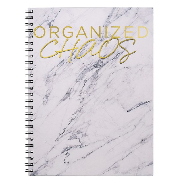 Modern Marble Yellow Gold Organised Chaos Notebook (Front)