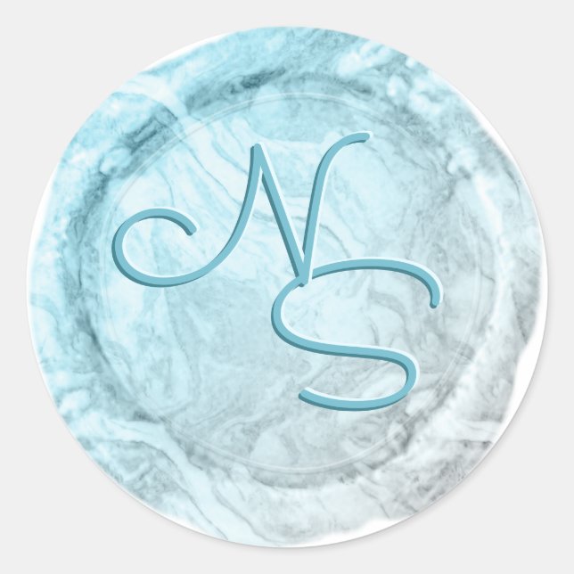 Modern Marbled Blue Wax Seal Monogram Sticker (Front)