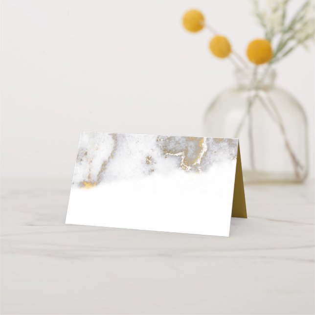Modern Marbled Grey and Gold Wedding Place Cards (Front)