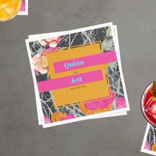 Modern Marbled Maximalist Floral Wedding Napkin