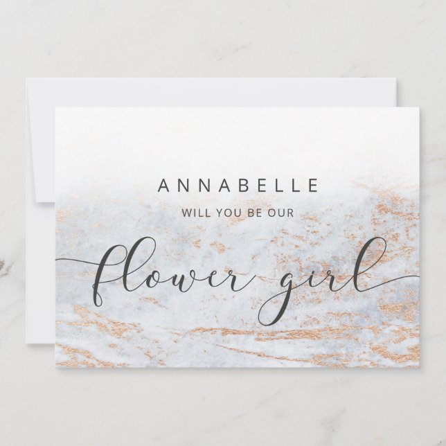 Modern Marbles in Blue Flower Girl Proposal Card (Front)
