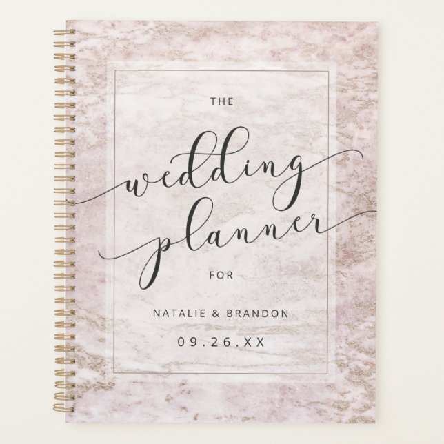 Modern Marbles in Mauve Rose Gold Wedding Plans Planner (Front)