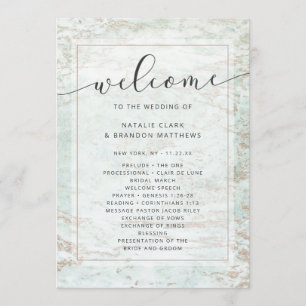 Modern Marbles in Mint Rose Gold Wedding Ceremony Program