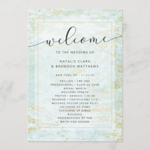 Modern Marbles in Ocean with Gold Wedding Ceremony Program