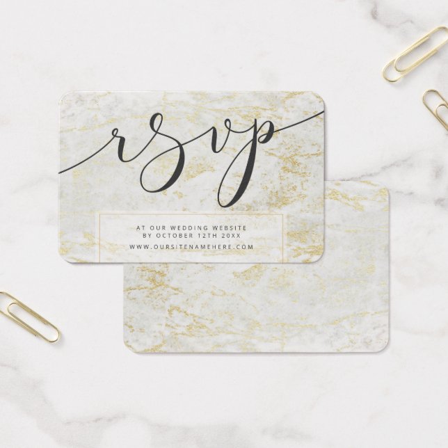 Modern Marbles White with Gold RSVP Insert Cards (Office)