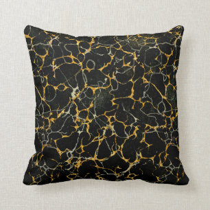 Modern Marbling Marble Black Grey n Gold Veins Cushion