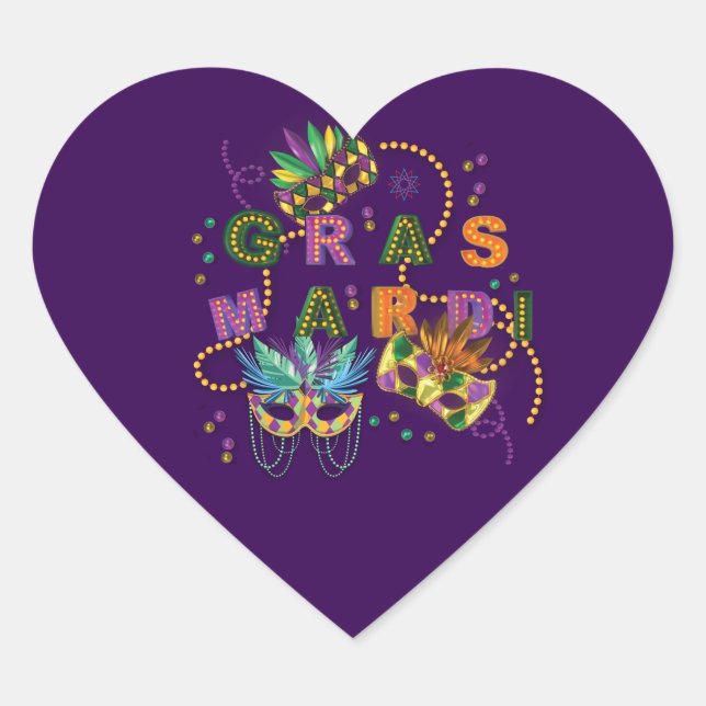 Modern Mardi Gras Heart Sticker (Front)
