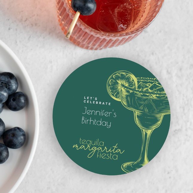 Modern Margarita Green Cocktail Birthday Party Round Paper Coaster (Creator Uploaded)