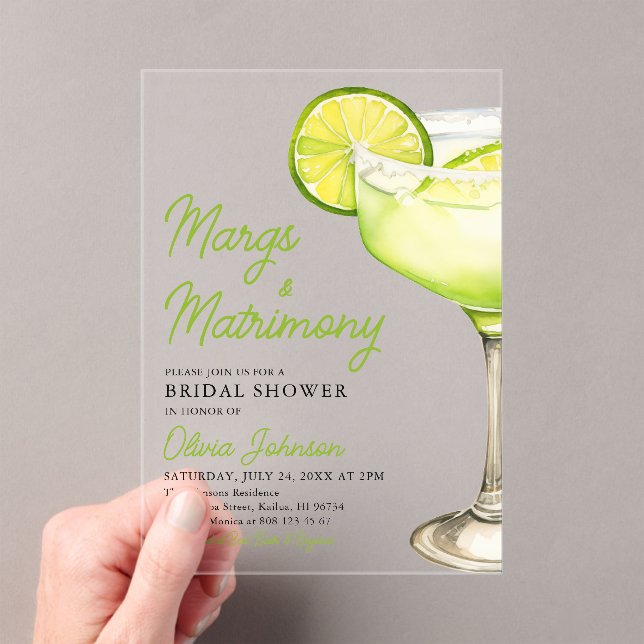 Modern Margs & Matrimony Cocktail Bridal Shower Acrylic Invitations (Insitu (Handheld))
