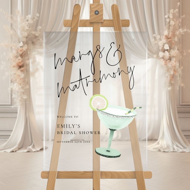 Modern Margs Matrimony Cocktail Bridal Shower  Acrylic Sign (Creator Uploaded)