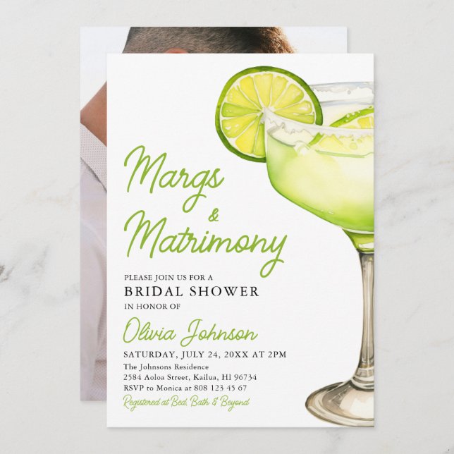 Modern Margs & Matrimony Cocktail Bridal Shower Invitation (Front/Back)