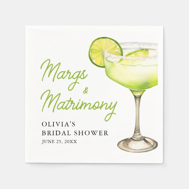 Modern Margs & Matrimony Cocktail Bridal Shower Napkin (Front)