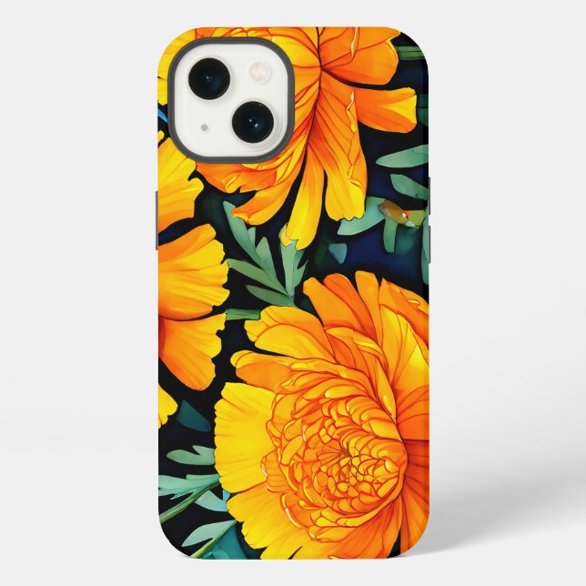 Modern Marigold Watercolor Pattern iPhone Case (Back)