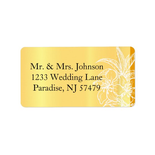 Modern Marigold Yellow & White Floral Stamp Address Label