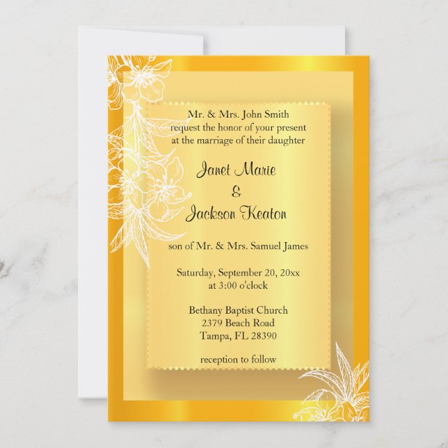 Modern Marigold Yellow & White Floral Stamp Invitation (Front)