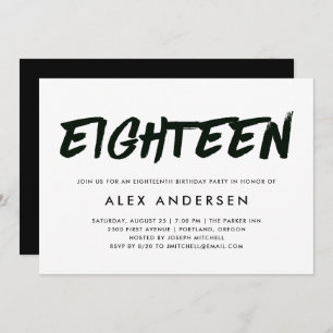 Modern Marker Black and White Eighteenth Birthday Invitation